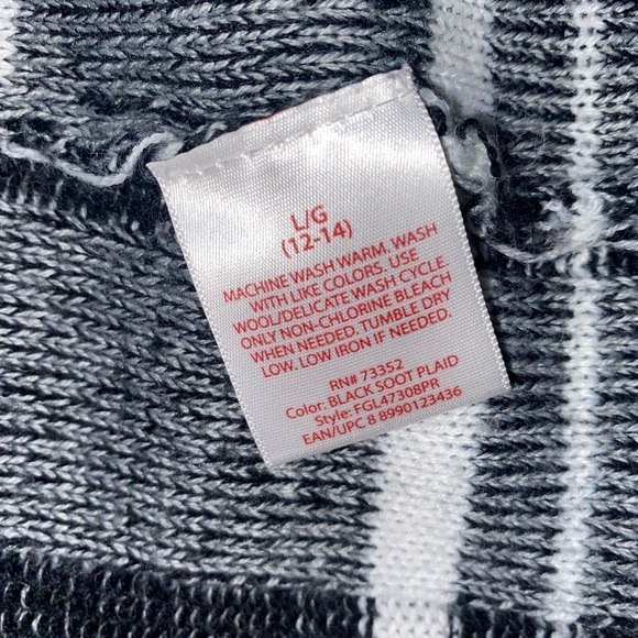 FADED GLORY Plaid Hooded Long Duster Fringed Cardigan BLK/WHT/GRY Size LG 12-14 - Picture 6 of 7